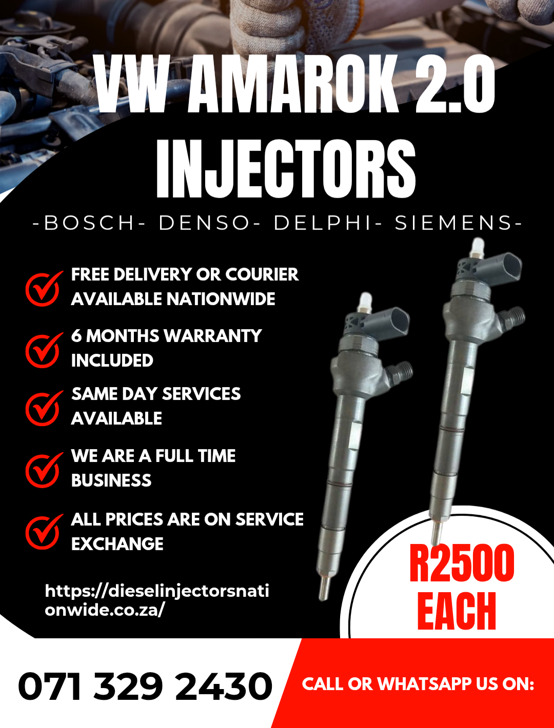 VW AMAROK 2.0 DIESEL INJECTORS FOR SALE WITH WARRANTY - Private Seller VW AMAROK 2.0 DIESEL INJECTORS FOR SALE WITH WARRANTY - Private Seller