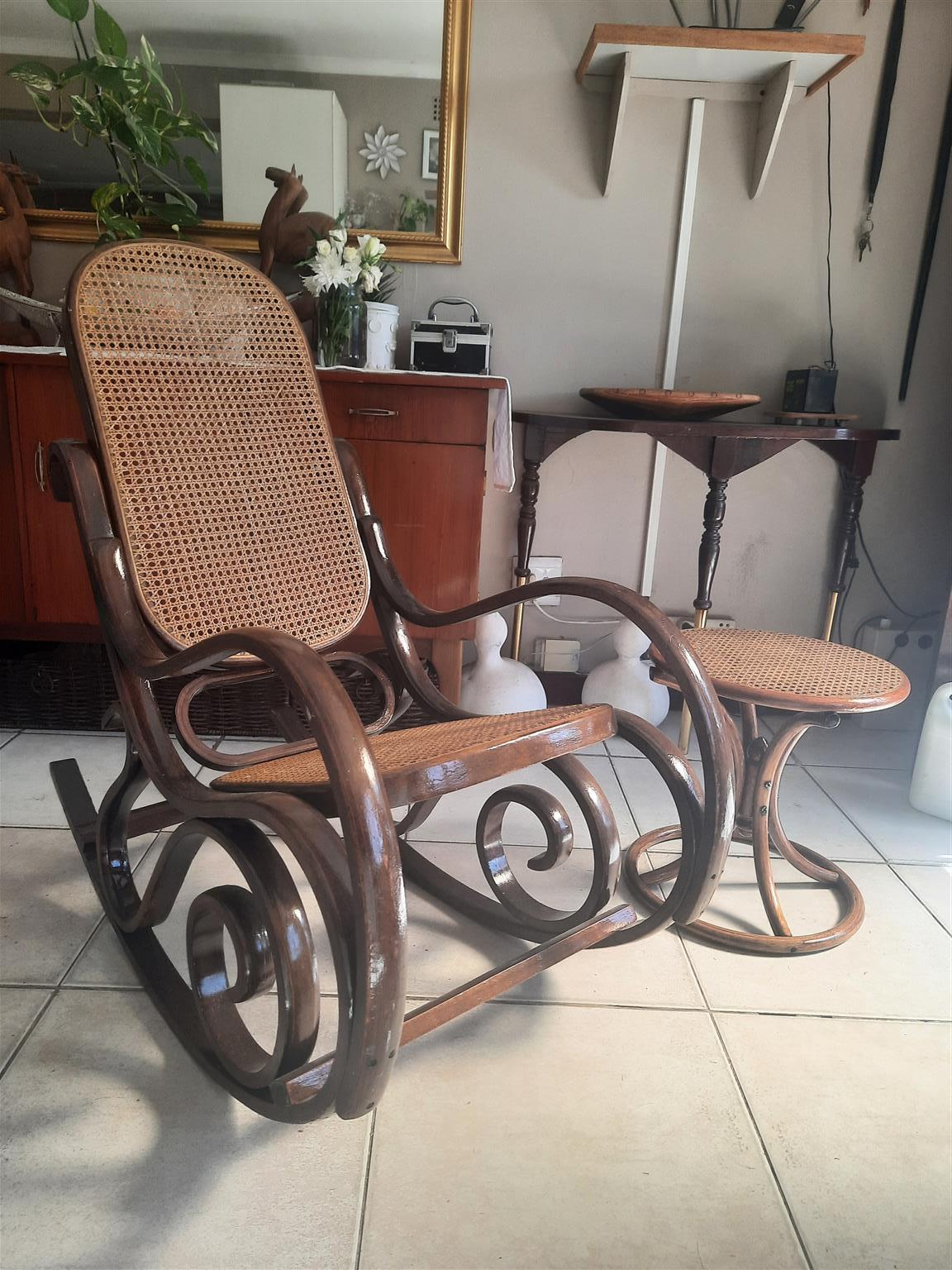 Grandma's rocking chair. Antique restored with side table.