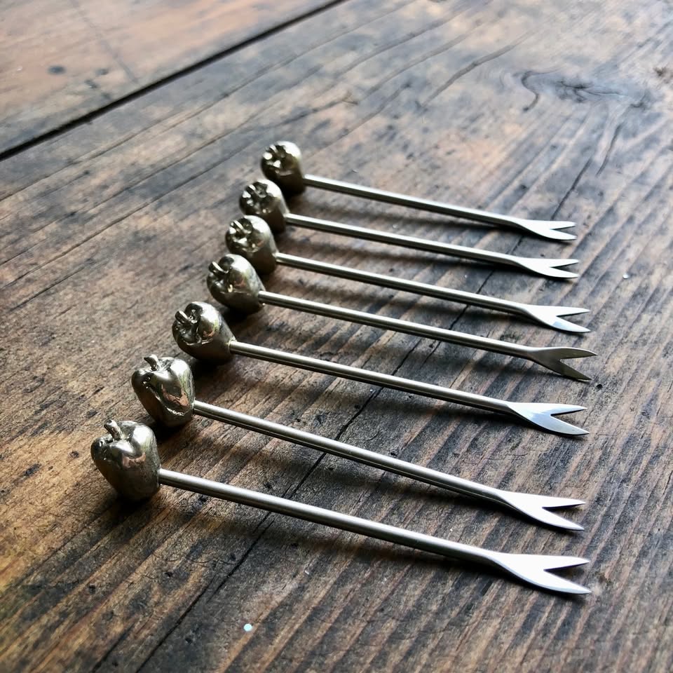 Vintage 1970s German Apple-Themed Cocktail Forks – Elegant & Rare!