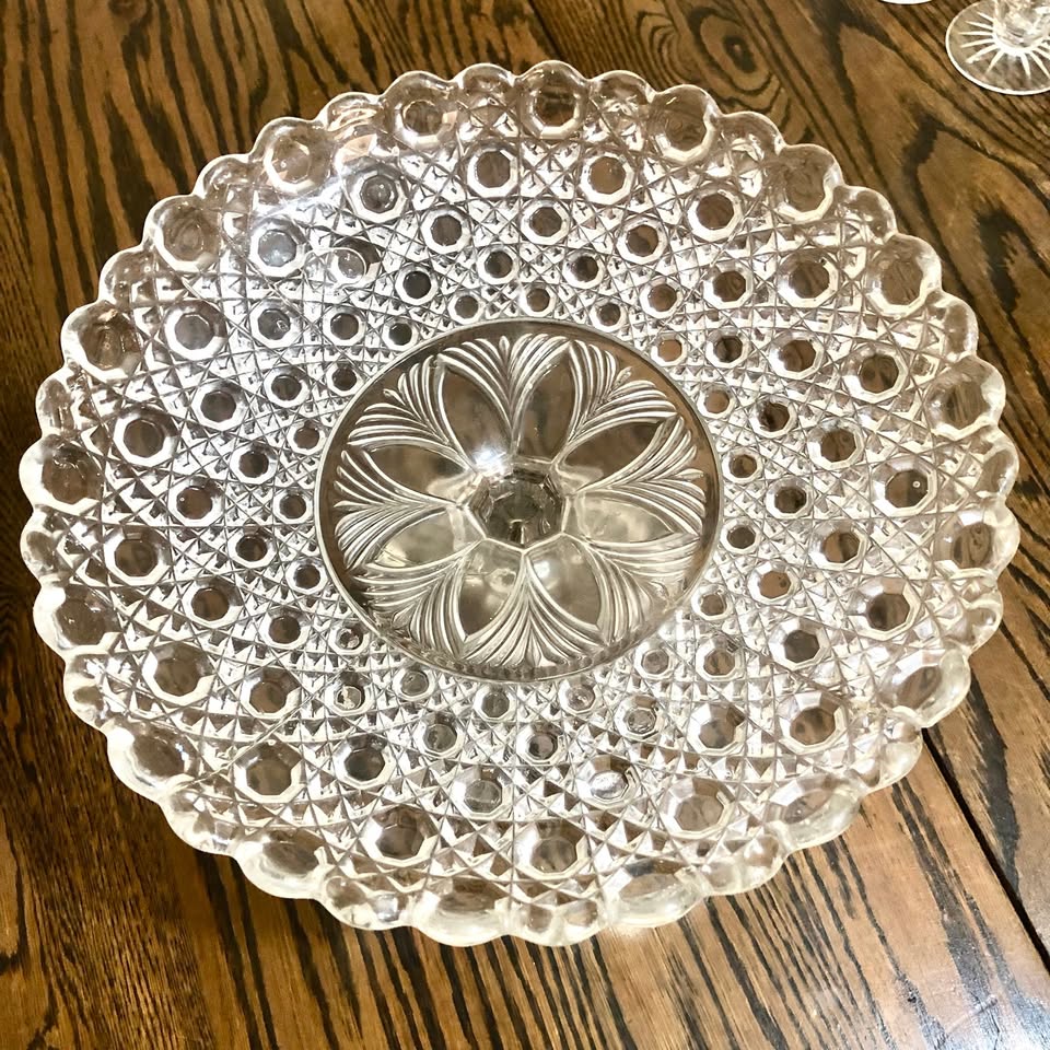 Vintage French Glass Pedestal Bowl/Cake Stand: Exquisite Elegance