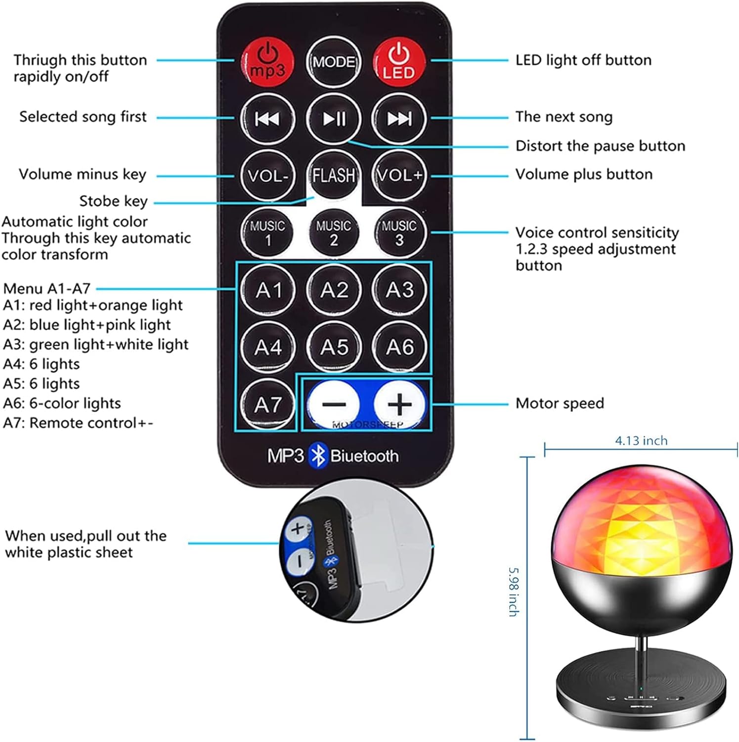 Rechargeable MultiColour LED Wireless Speaker Music Rotating Crystal Magic Ball