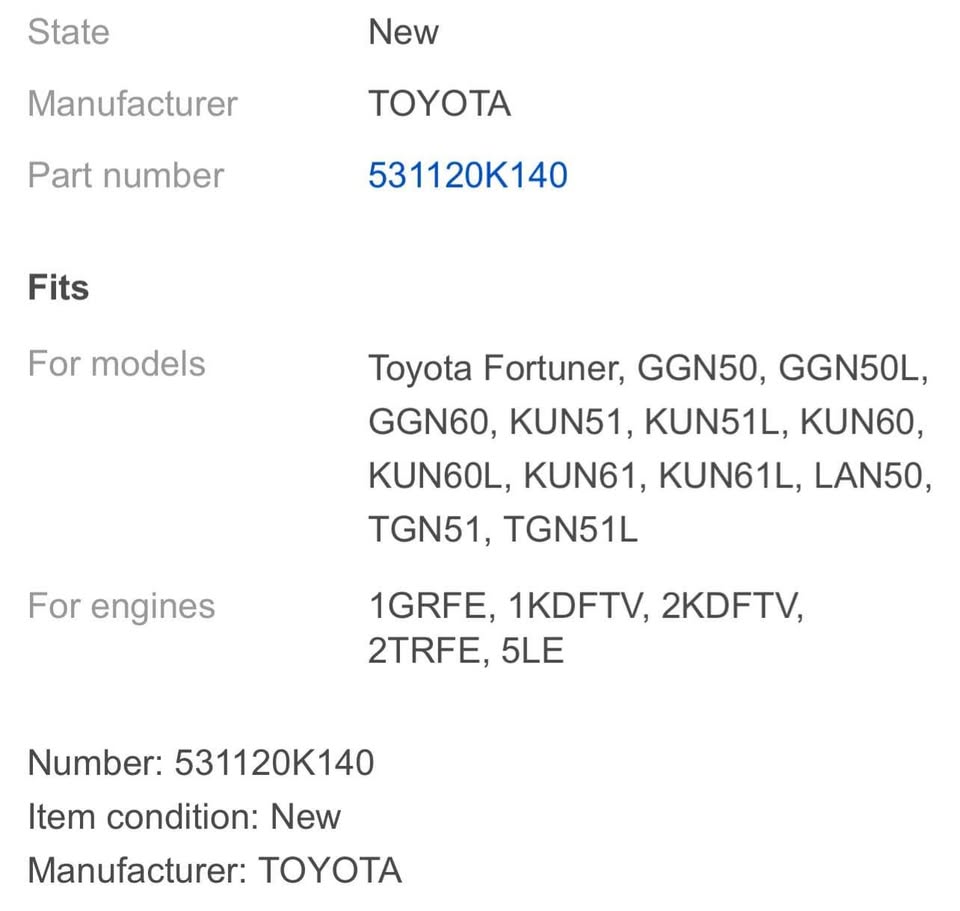 Toyota Fortuner lower grill - Private Seller