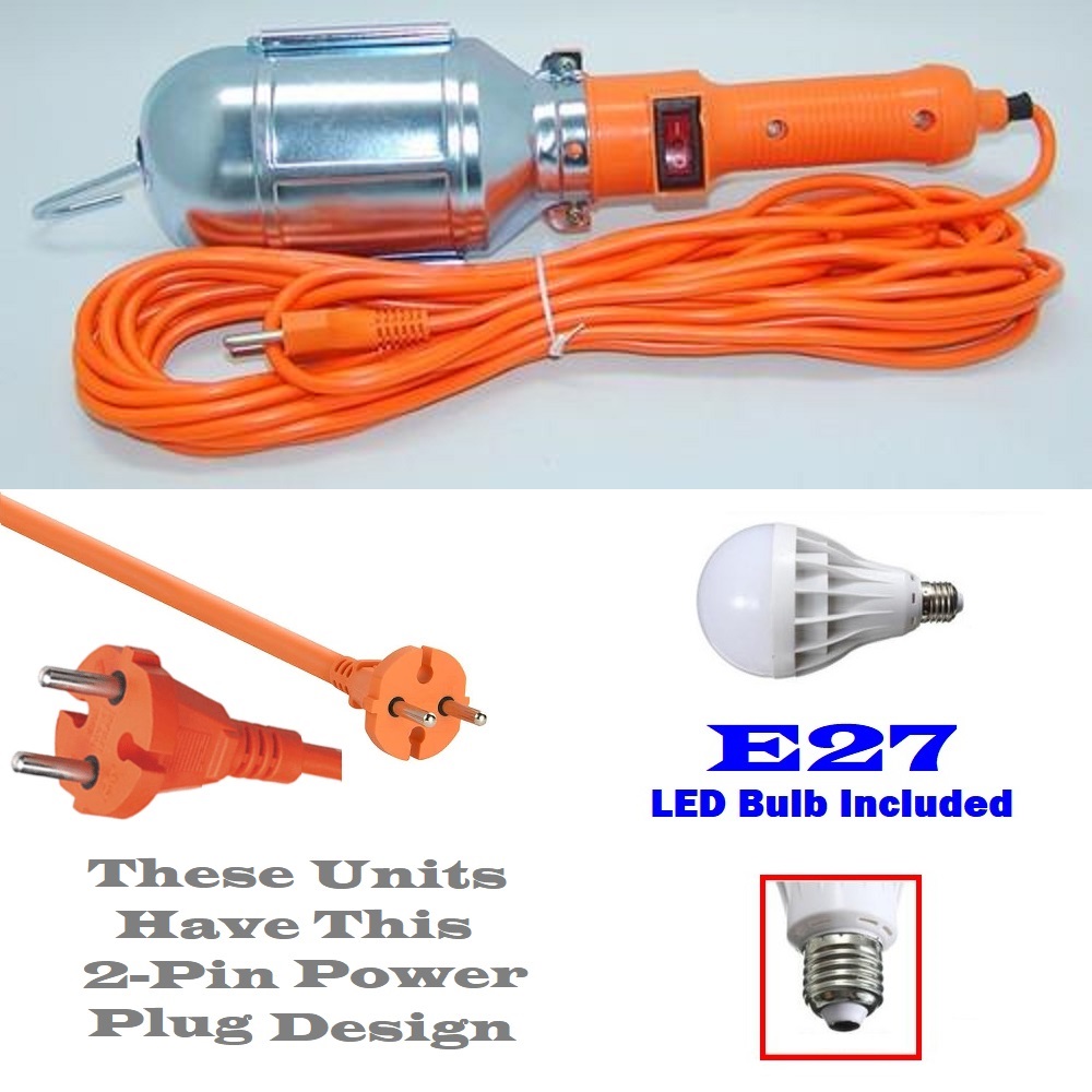 Heavy Duty Portable Electric Hand Held Lamp with Extension Cable + LED ...