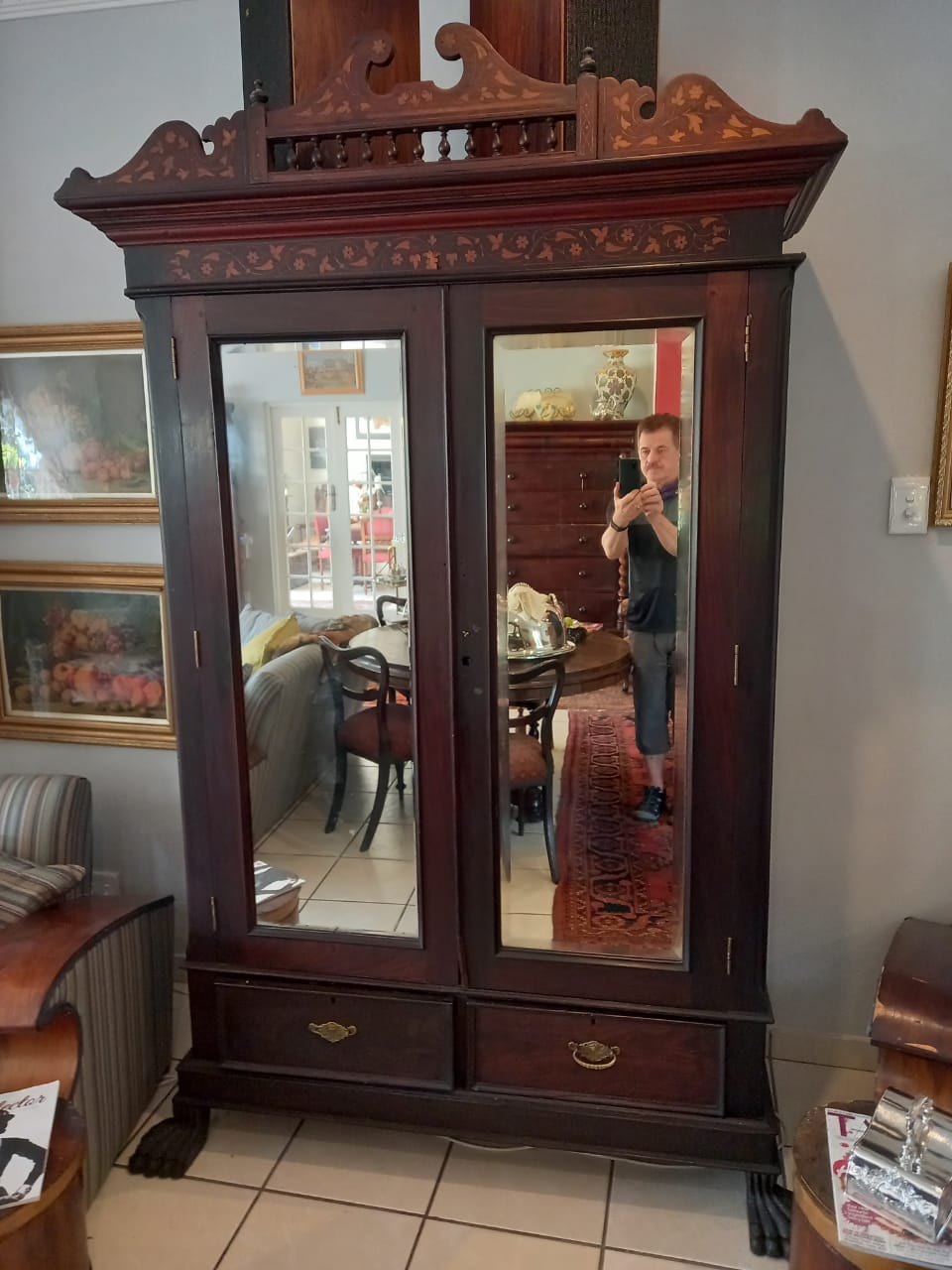 Highly ornate wallnut wardrobe with inlays Highly ornate wallnut wardrobe with inlays