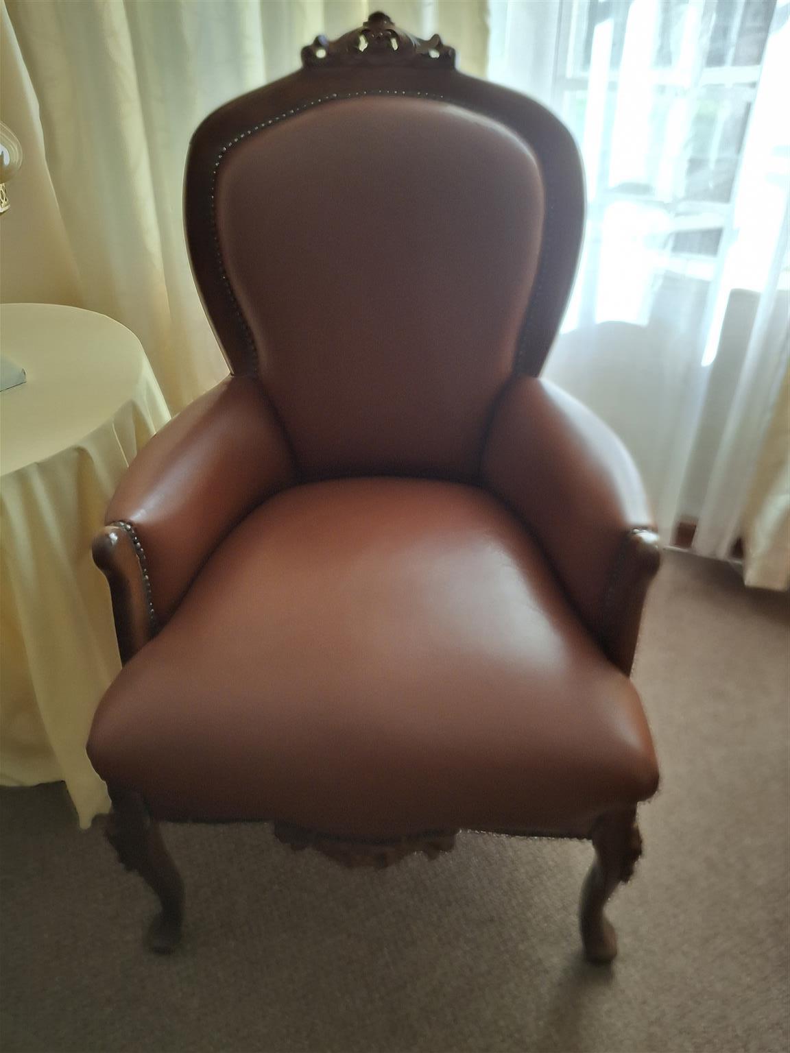 Antique Victorian Lounge Suite. Solid Imbuia & Leather