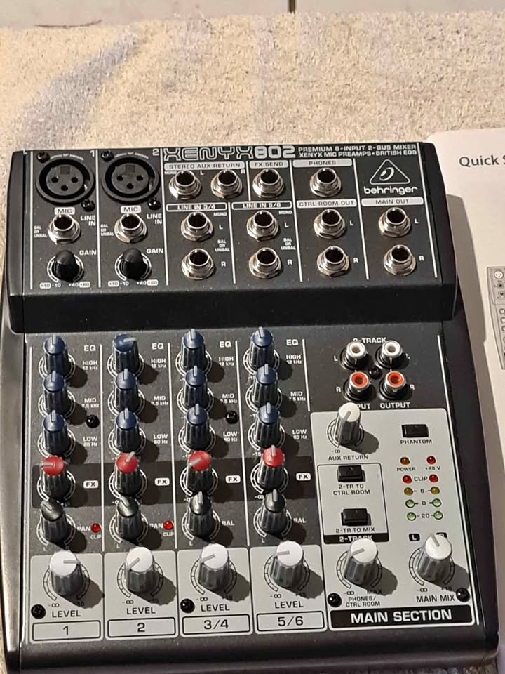 Behringer Xenyx 802 audio mixer. Behringer Xenyx 802 audio mixer.