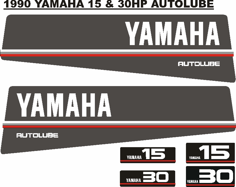 1990 Yamaha 15 Autolube outboard motor cowl stickers decals graphics kits