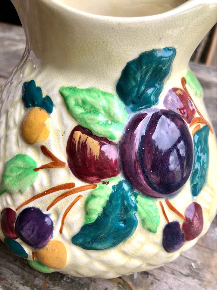 Vintage Charm: Hand-Painted Shorter & Son Jug with Protruding Fruit!