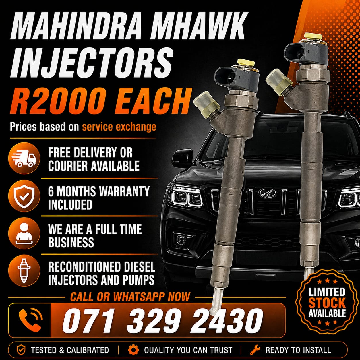 MAHINDRA MHAWK INJECTORS FOR SALE WITH WARRANTY - Private Seller MAHINDRA MHAWK INJECTORS FOR SALE WITH WARRANTY - Private Seller