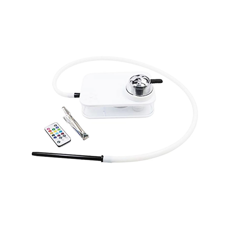 Hookah Shisha Hot Box – LED Lights – Tong – Pipes & Remote – White
