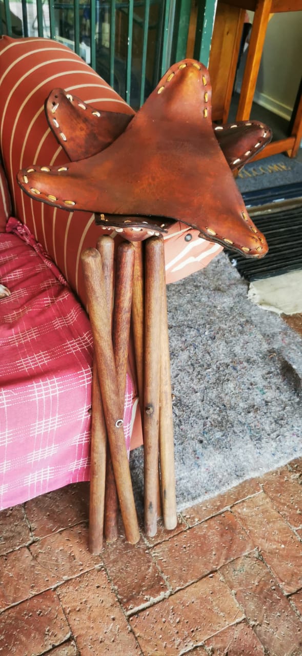 Vintage tripod hand crafted leather stools - tripod