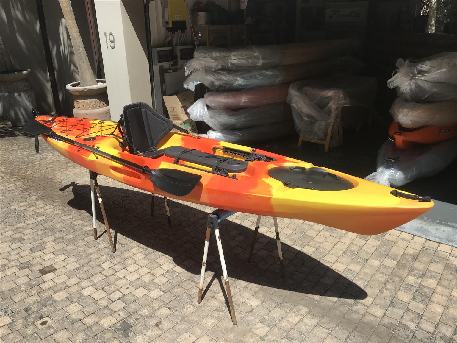 Pioneer Kayak Kingfisher incl. seat, paddle, leash, rudder and rod holders, NEW!