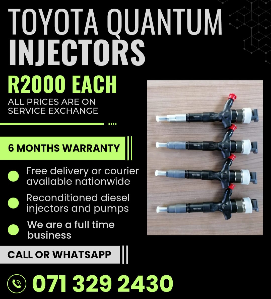 TOYOTA QUANTUM INJECTORS FOR SALE WITH WARRANTY - Private Seller TOYOTA QUANTUM INJECTORS FOR SALE WITH WARRANTY - Private Seller