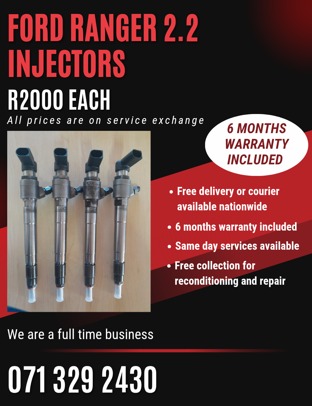 FORD RANGER 2.2 DIESEL INJECTORS FOR SALE WITH WARRANTY - Private Seller FORD RANGER 2.2 DIESEL INJECTORS FOR SALE WITH WARRANTY - Private Seller
