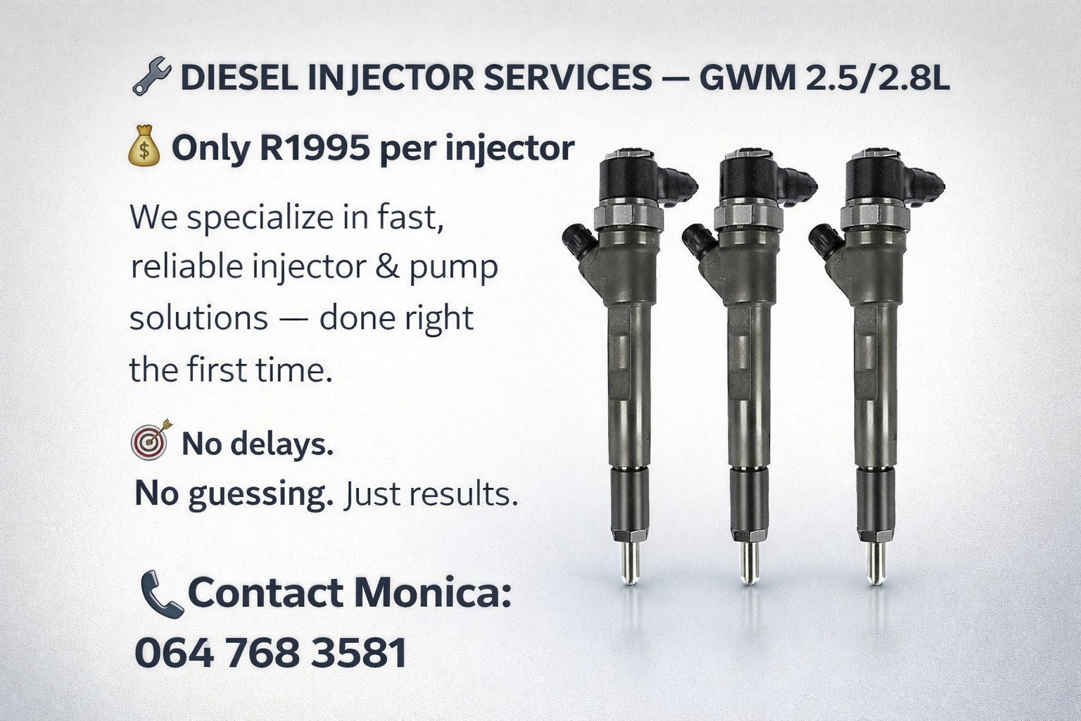 GWM 2.5/2.8L QUALITY INJECTOR REPAIRS WITH FAST SERVICE - Private Seller GWM 2.5/2.8L QUALITY INJECTOR REPAIRS WITH FAST SERVICE - Private Seller