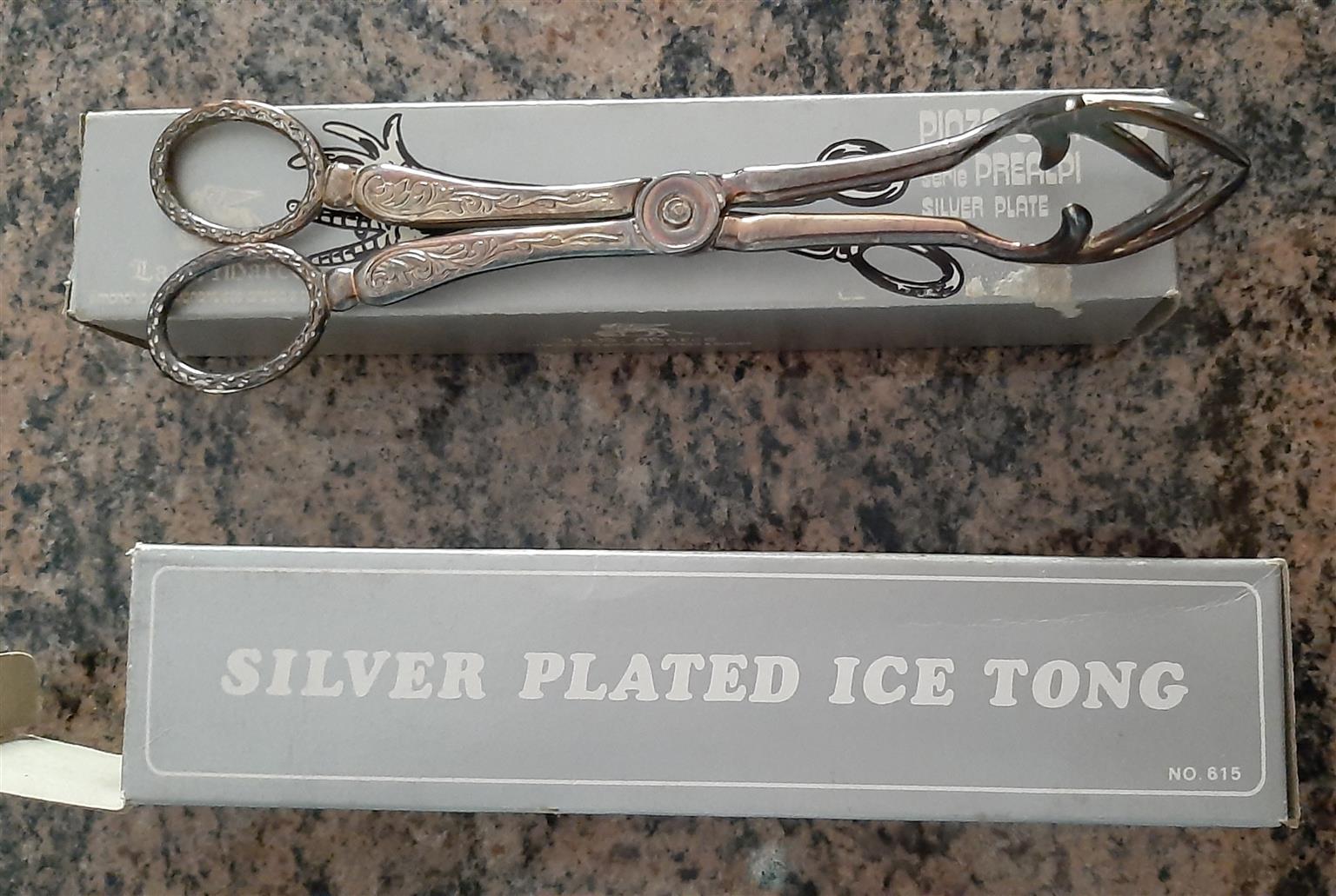 TWO SILWER PLATED ICE TONGS