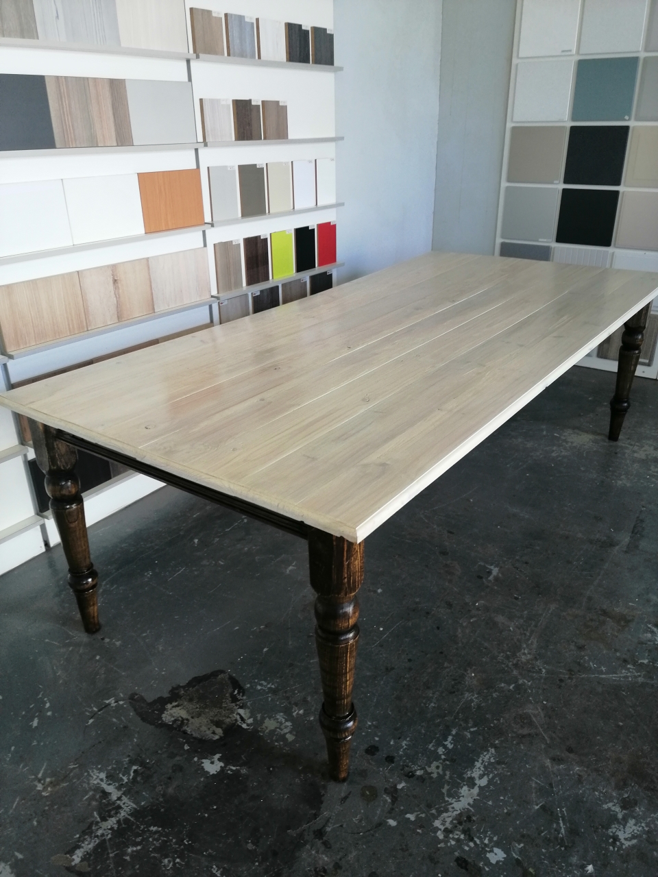 DINING ROOM OR LAPA TABLE-8 SEATER ASHWOOD LEGS AND WASHED PINE YOP
