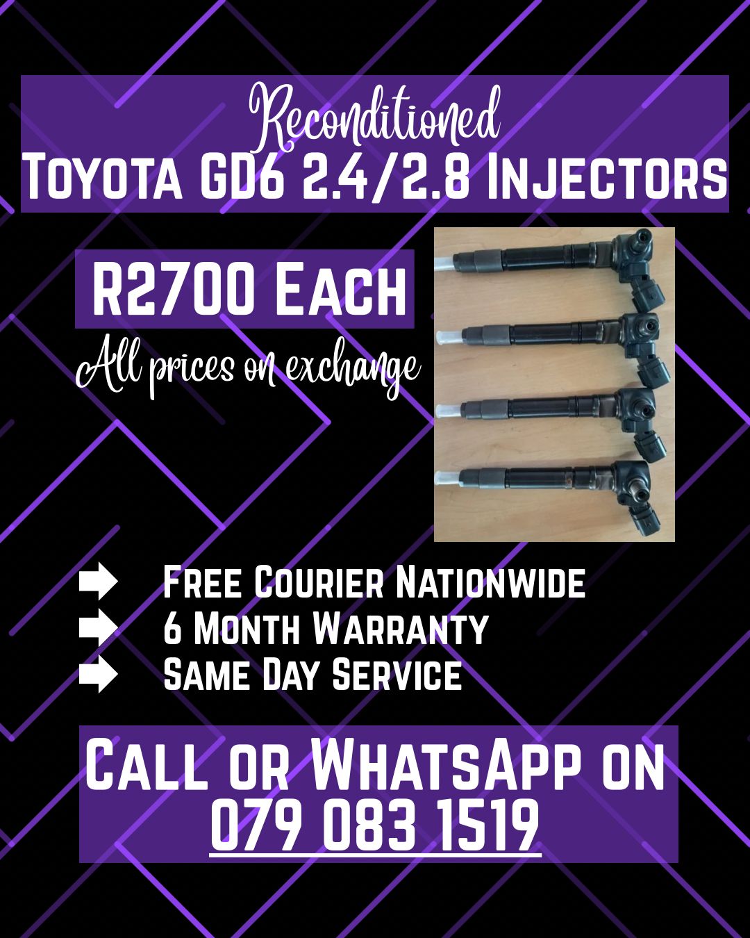 TOYOTA GD6 2.4/2.8 INJECTORS FOR SALE WITH WARRANTY INCLUDED - Private Seller TOYOTA GD6 2.4/2.8 INJECTORS FOR SALE WITH WARRANTY INCLUDED - Private Seller