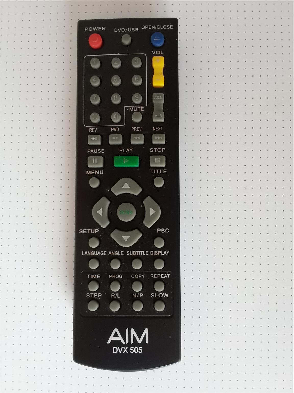Remote Control AIM DVX 505 for DVD Player. In working condition. Remote Control AIM DVX 505 for DVD Player. In working condition.