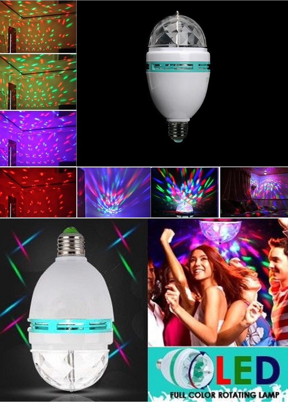Auto Rotating DJ Party Disco Stage MultiColour RGB LED E27 Socket Crystal Lamp.
