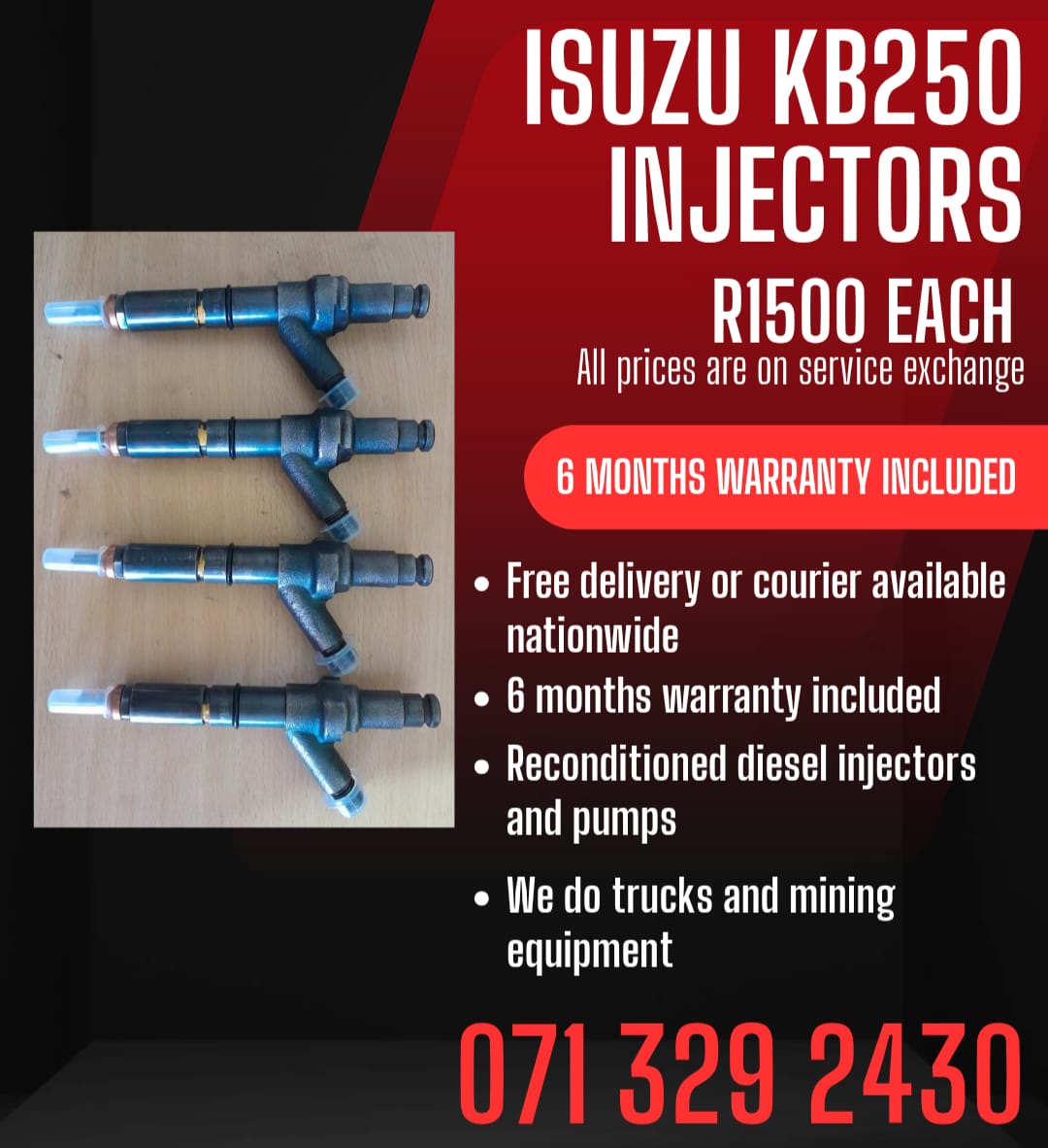 ISUZU KB250 INJECTORS FOR SALE WITH WARRANTY - Private Seller ISUZU KB250 INJECTORS FOR SALE WITH WARRANTY - Private Seller