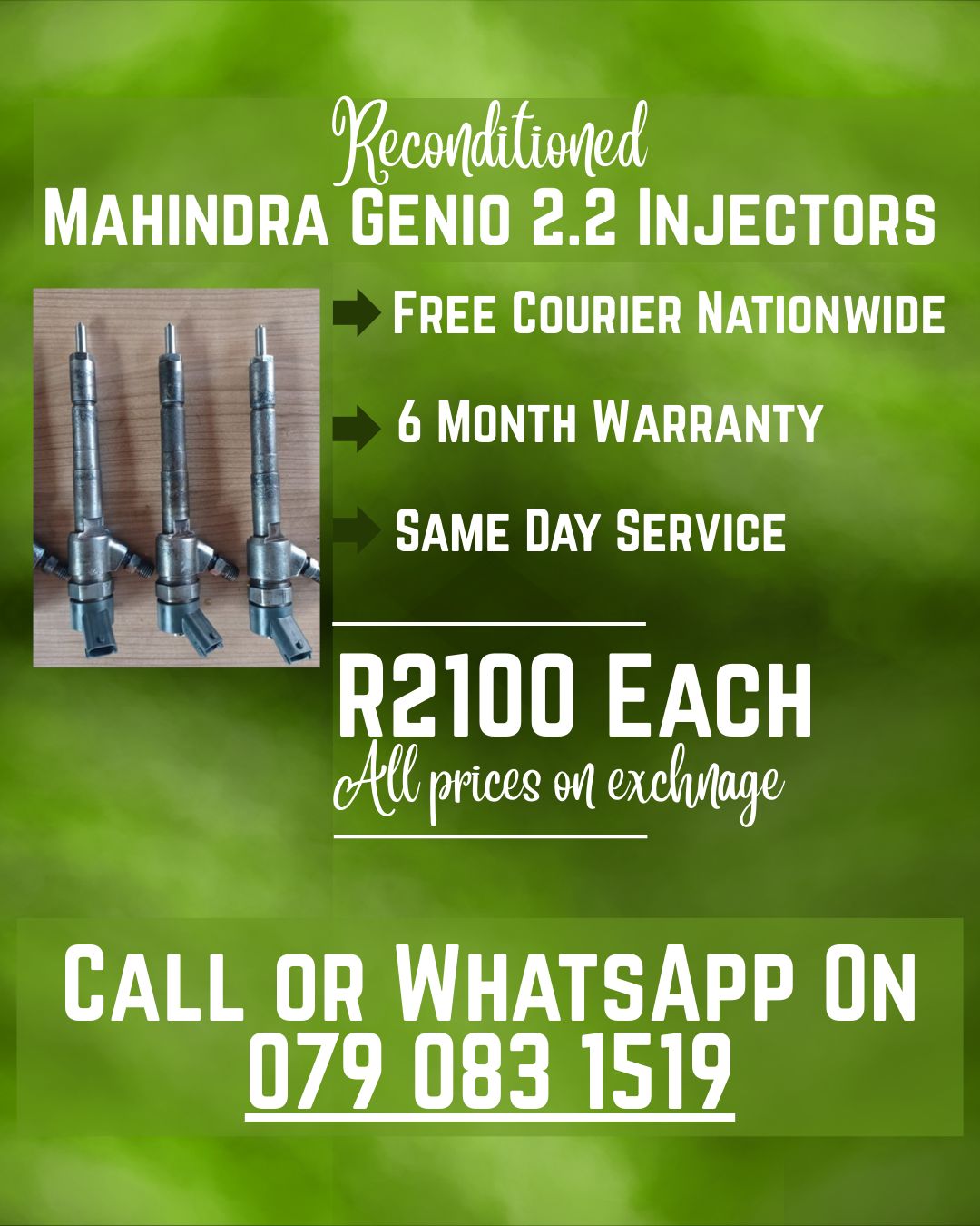 MAHINDRA GENIO 2.2 INJECTORS FOR SALE WITH WARRANTY INCLUDED - Private Seller MAHINDRA GENIO 2.2 INJECTORS FOR SALE WITH WARRANTY INCLUDED - Private Seller