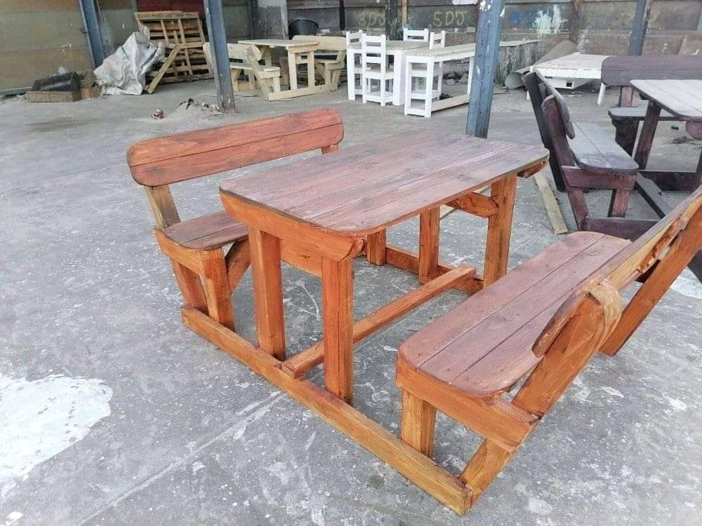 Wooden benches and tables