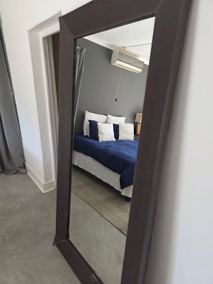 Large Leather Framed Dressing Room Mirror.