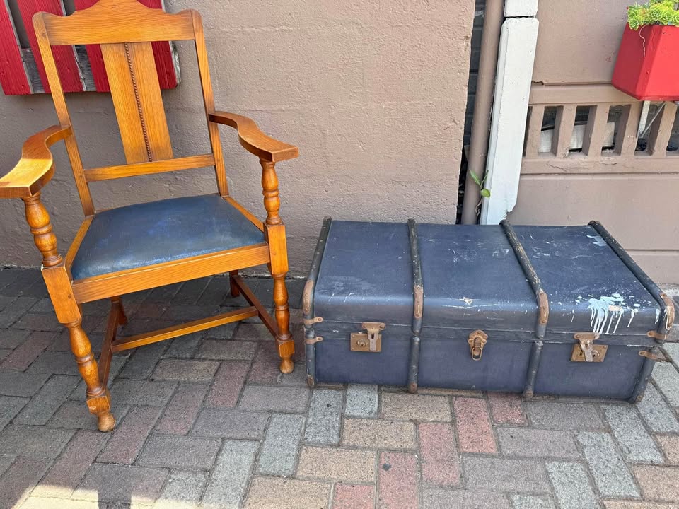 Antique armchair and trunk