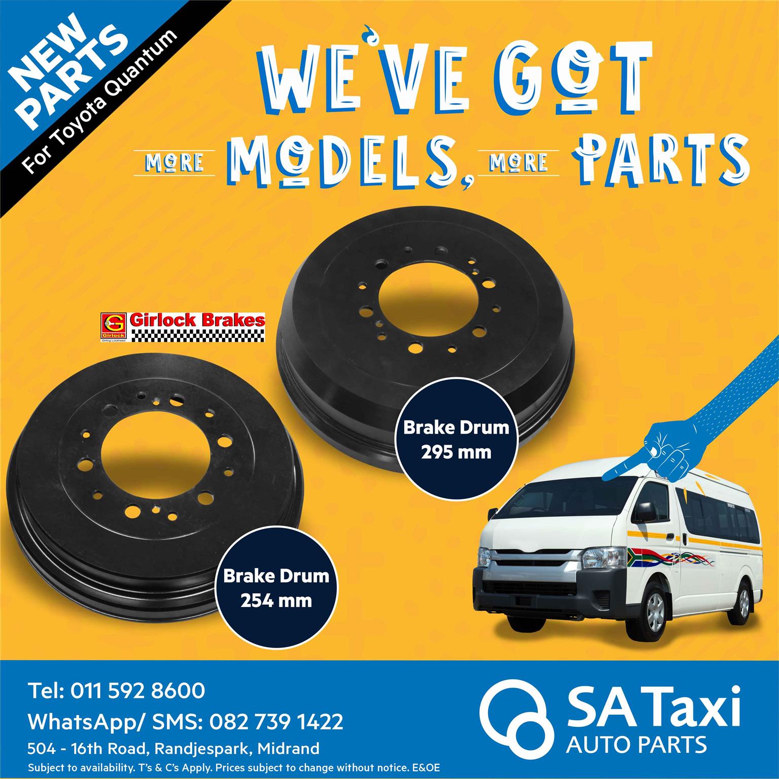 New Girlock Brake Drum suitable for Toyota Quantum - SA Taxi Auto Parts quality taxi spares