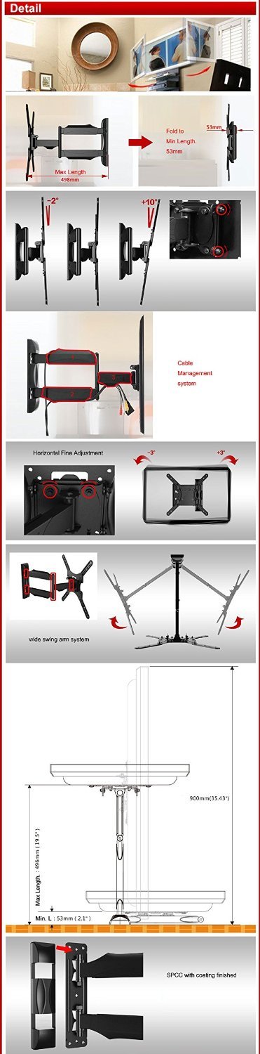TV Wall Mount Bracket. Full Motion Cantilever (Tilt, Swivel) Bracket for 32inch ~ 55inch TVs. NEW