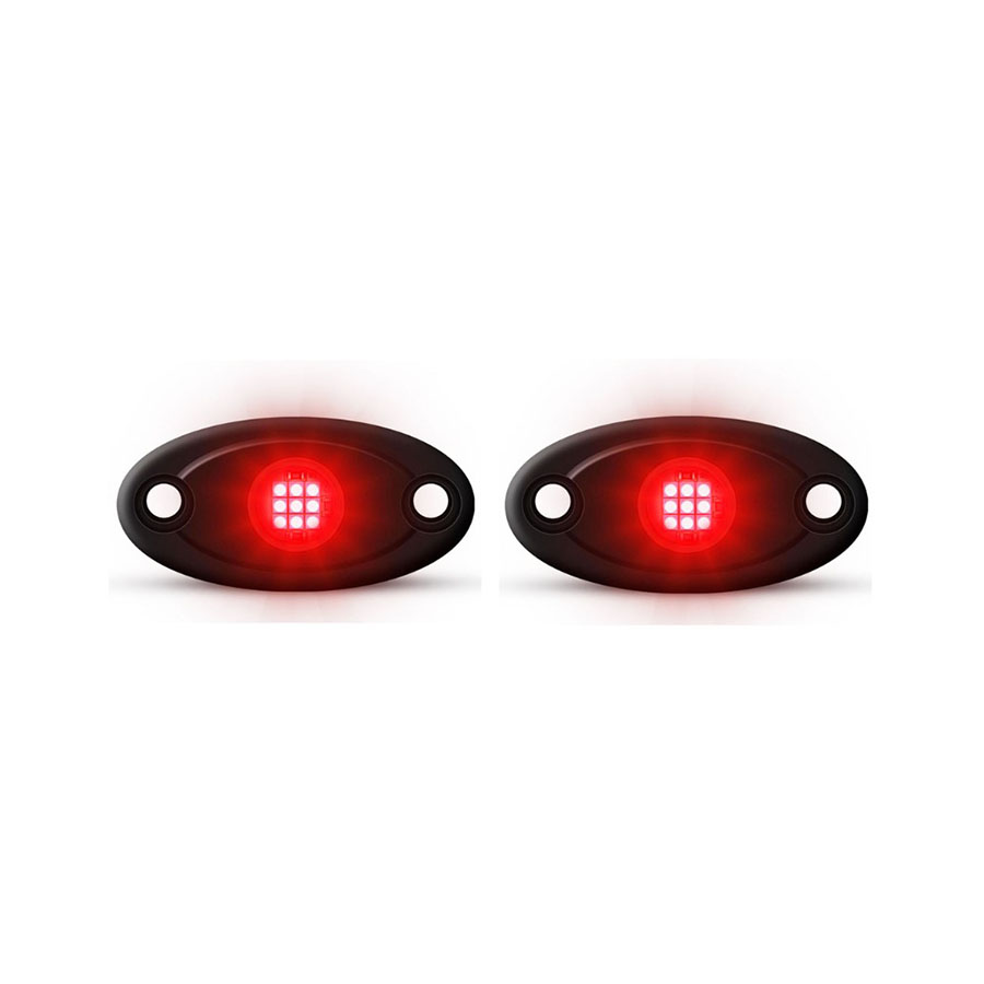 Universal Aluminium 9-LED Rocklights (Red) – 2 pack