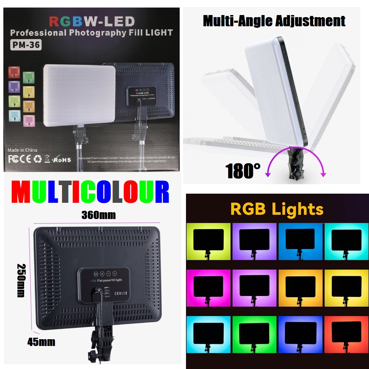 Professional Video & Photo MultiColour RGBW Remote Controlled LED Light Kit. NEW