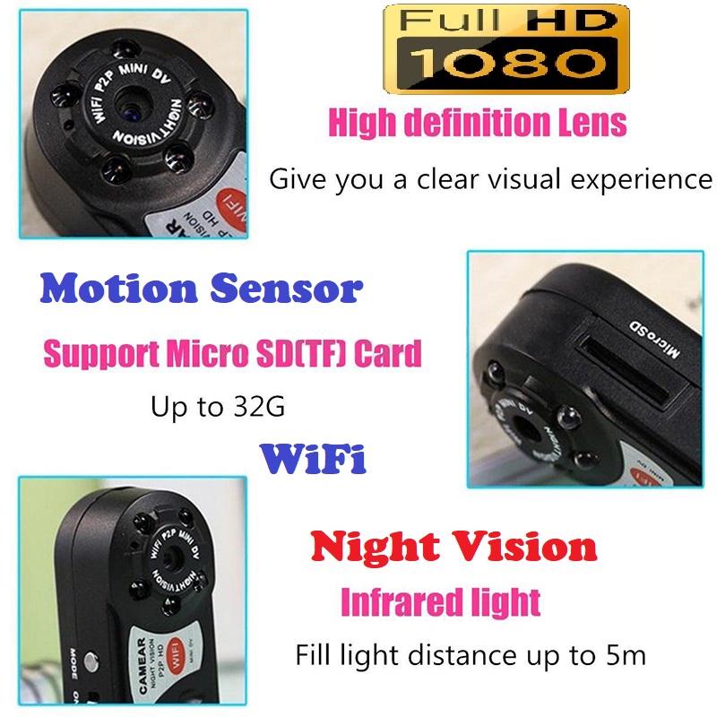 WiFi Mini Hidden Spy Camera, Portable NVR WiFi Q7 P2P Miniature Spy DVR Camera.