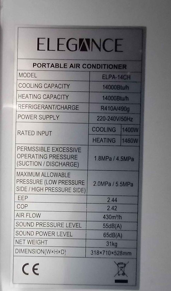 elegance 14000 btu portable air conditioner