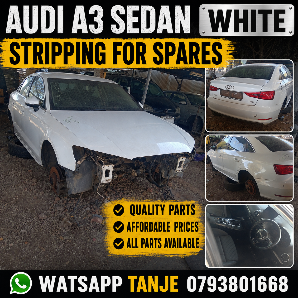 AUDI A3 SEDAN WHITE. STRIPPING FOR SPARES - Private Seller AUDI A3 SEDAN WHITE. STRIPPING FOR SPARES - Private Seller