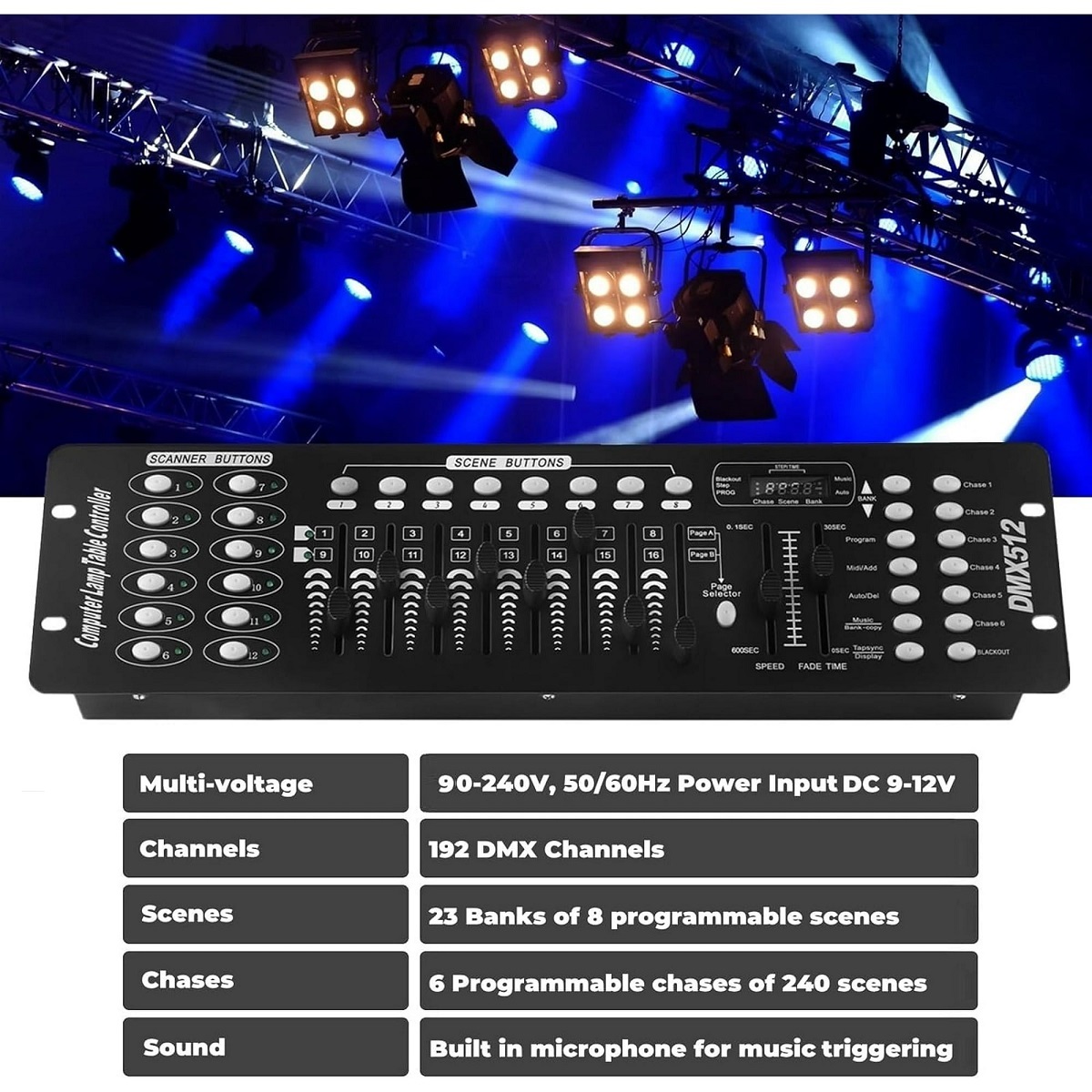 DMX512 Controller Console 192 Ch Light Effects for DJs, Disco, Stage, Party