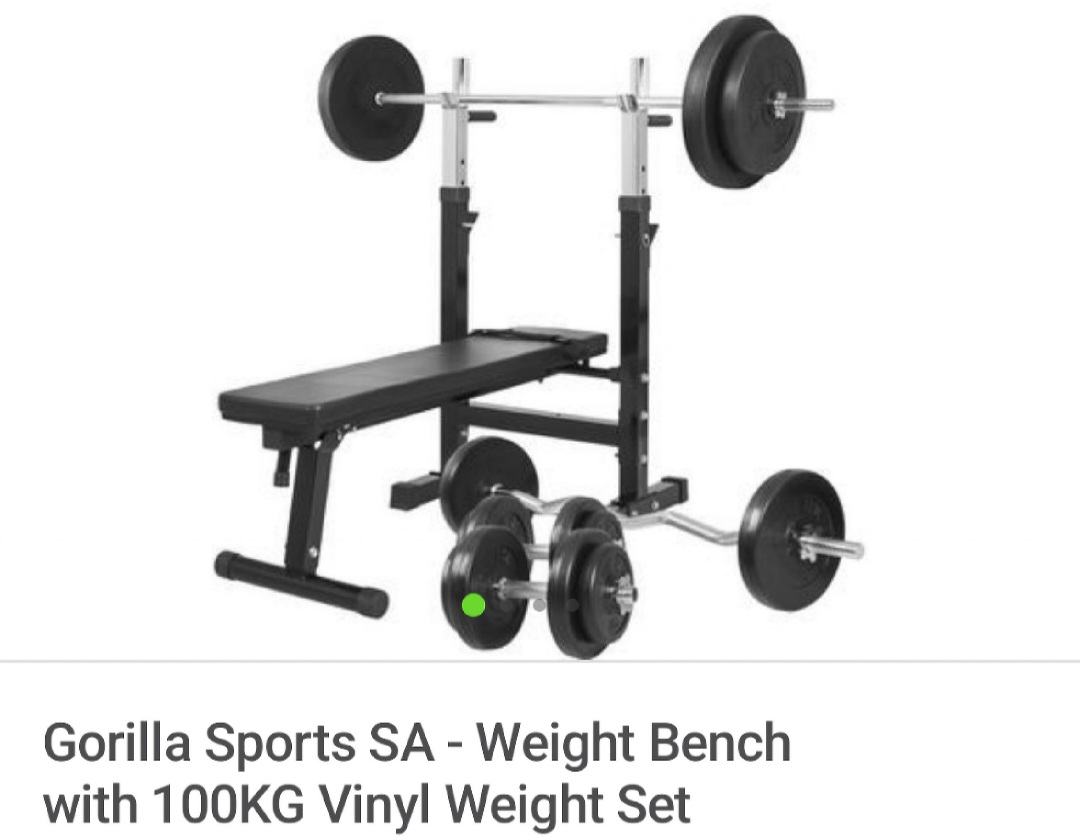 Gorilla Sports SA - Weight Bench with 100KG Vinyl Weight Set