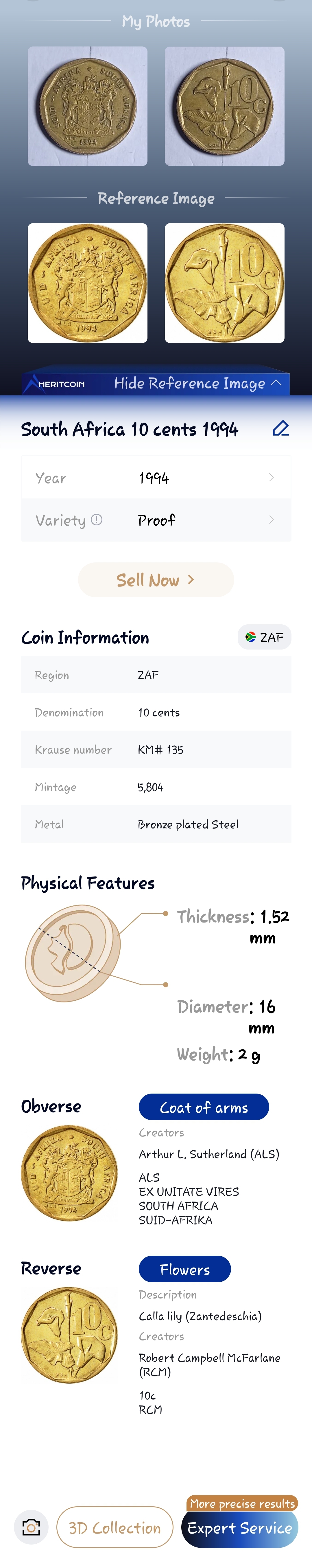 South African 10c 1994 KM135 proof coin for sale South African 10c 1994 KM135 proof coin for sale
