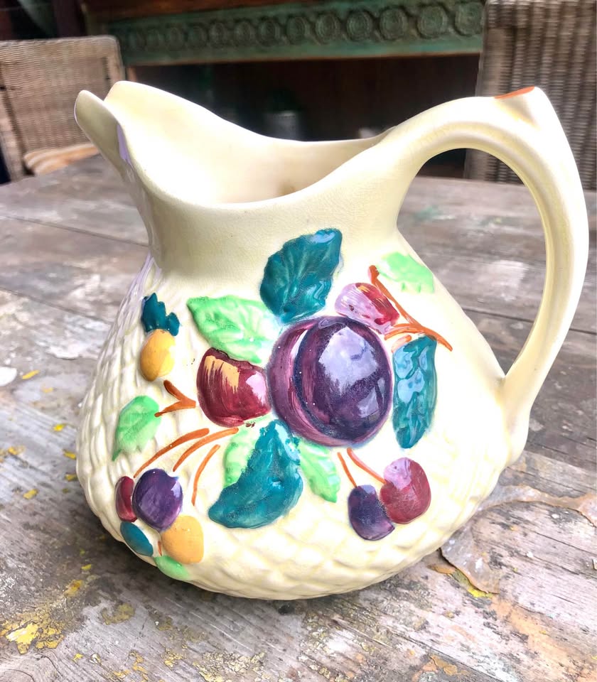 Vintage Charm: Hand-Painted Shorter & Son Jug with Protruding Fruit!