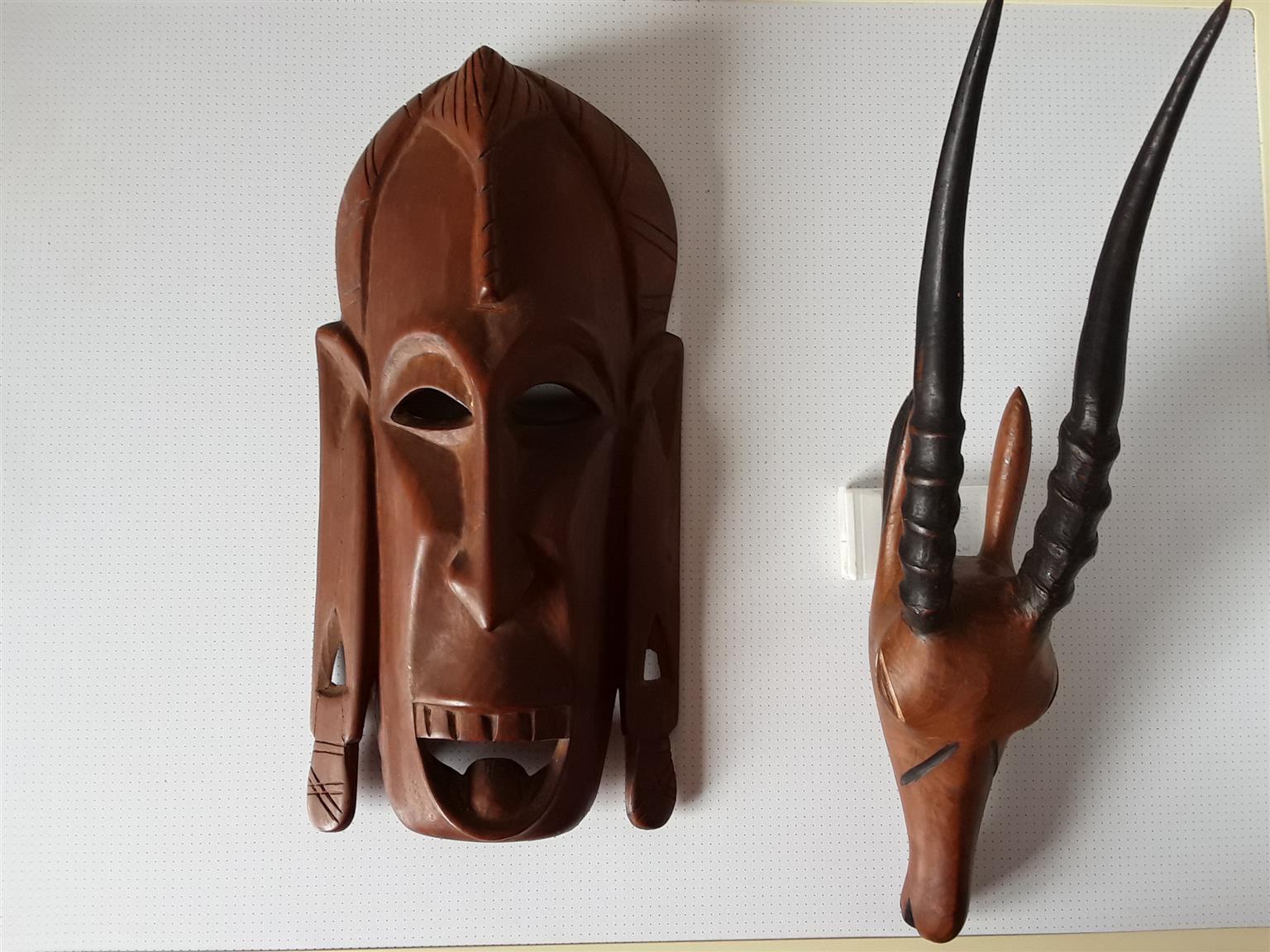 African Masks and Wooden Art Craft. To Collect or to Protect Your Home. R500 each. Four to choose.