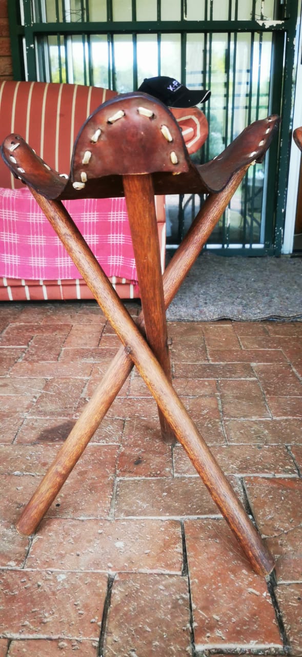 Vintage tripod hand crafted leather stools - tripod