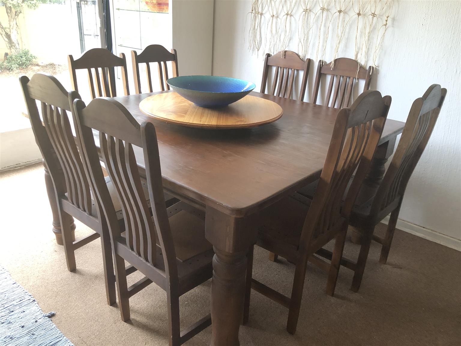 8 seater pine dining table and chairs