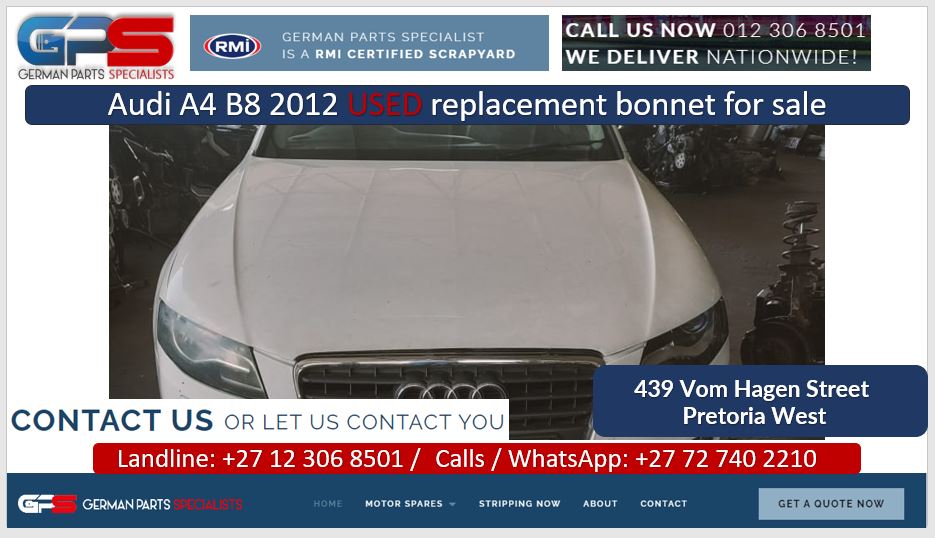 Audi A4 B8 2012 used replacement bonnet for sale - Private Seller Audi A4 B8 2012 used replacement bonnet for sale - Private Seller