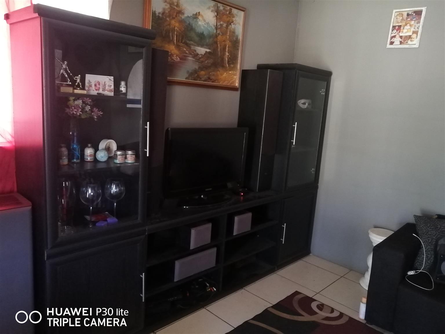 Wall unit with 3 Sony speakers and 2 TLS Reference speakers.