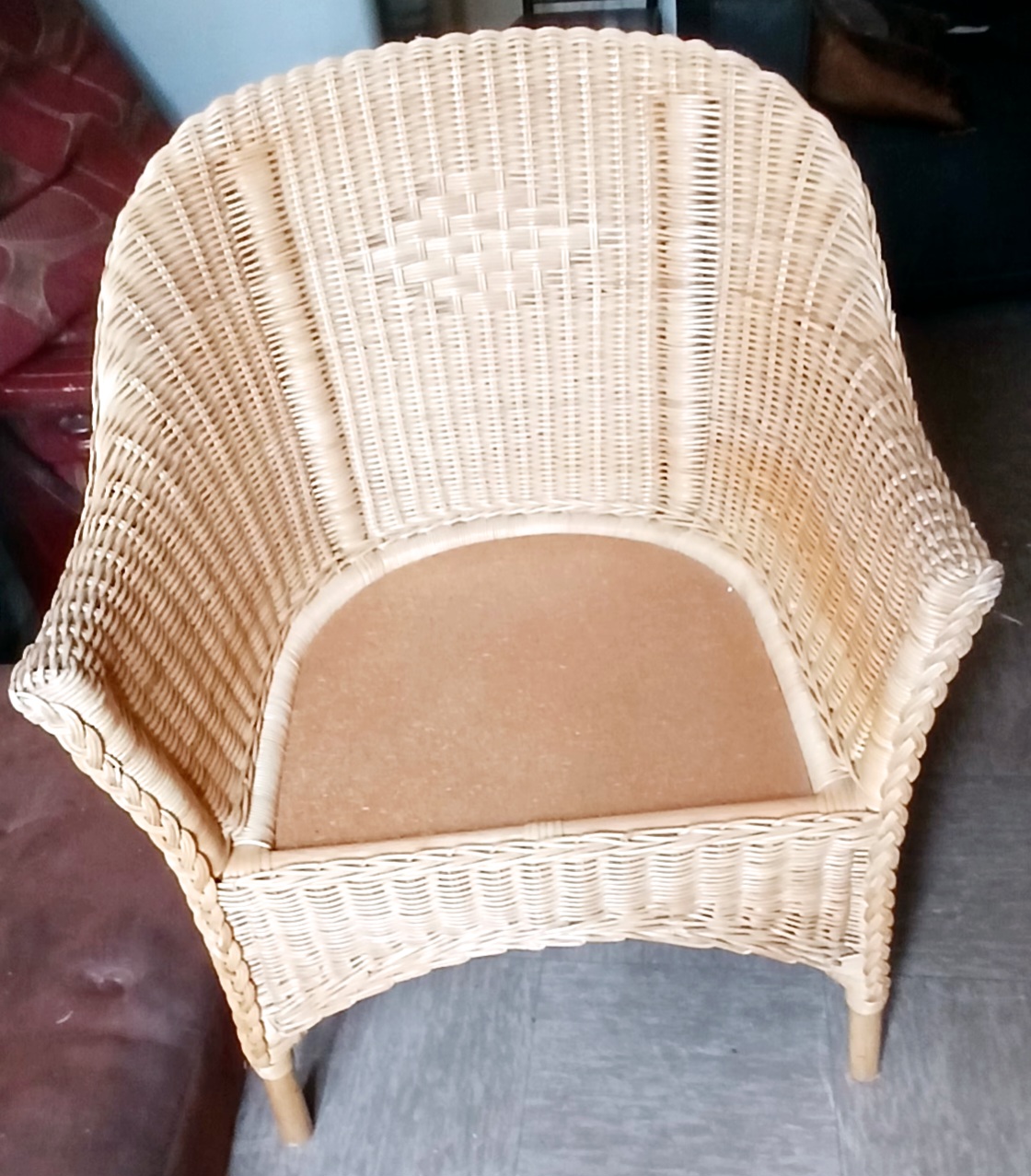 Vintage Cane wood double barrow chairs and glass top coffee table