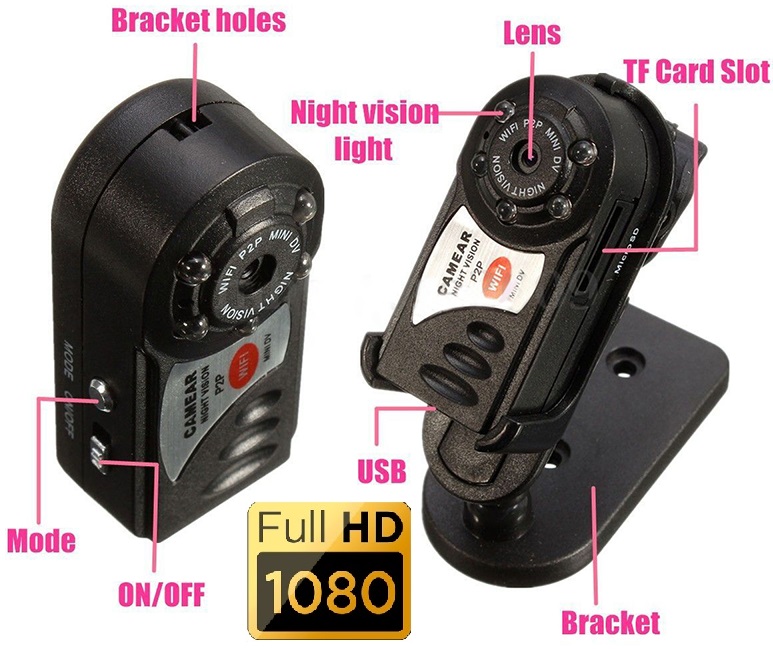 WiFi Mini Hidden Spy Camera, Portable NVR WiFi Q7 P2P Miniature Spy DVR Camera.