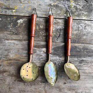 Rare Rustic Hammered Brass/Copper Utensils Set Rare Rustic Hammered Brass/Copper Utensils Set