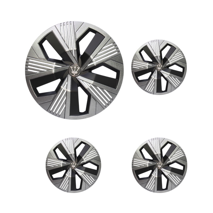 15″ WR Series Silver & Matt Black Stripe Design Wheel Caps  (Set of 4)
