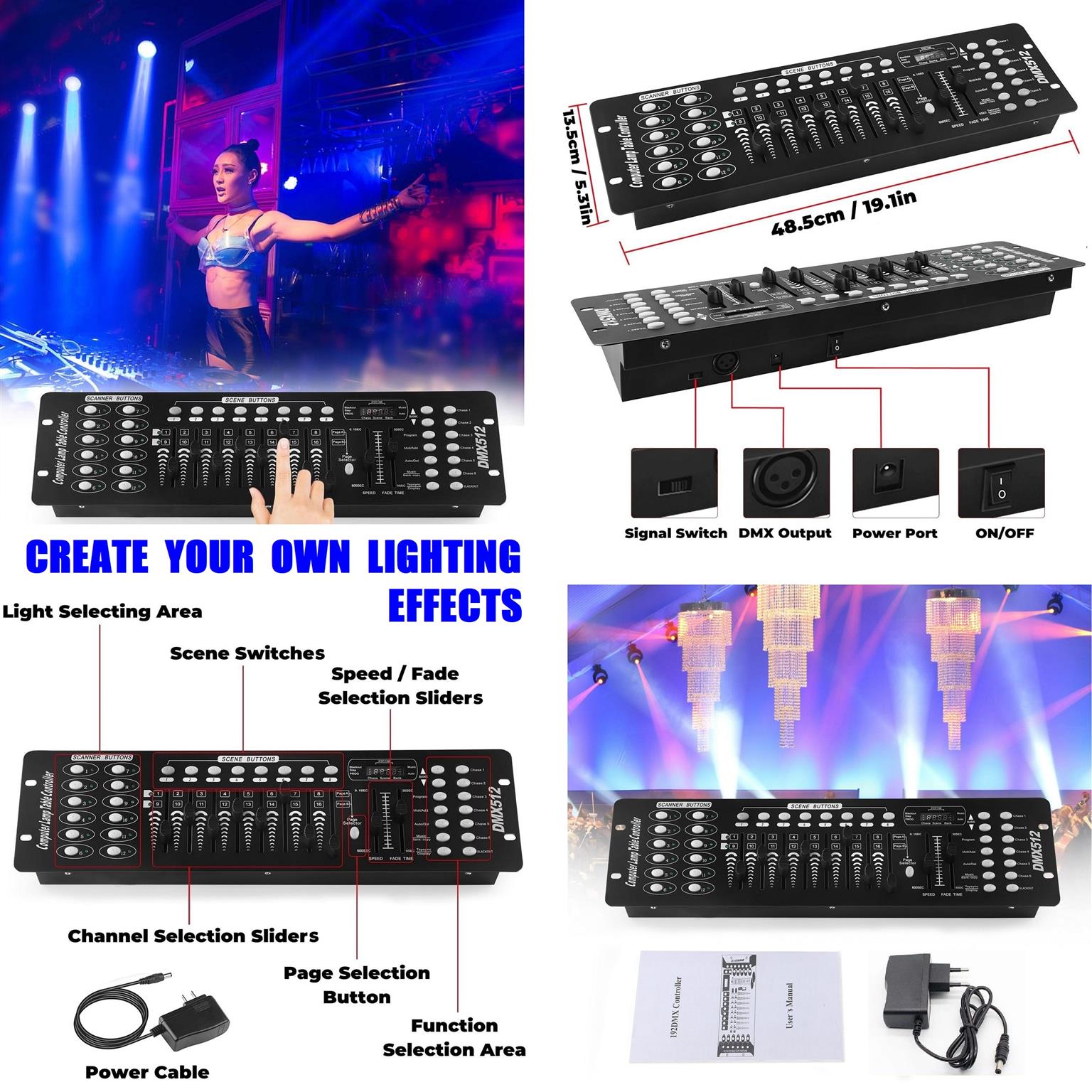 DMX512 Controller Console 192 Ch Light Effects for DJs, Disco, Stage, Party